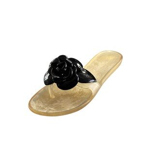 Stuart Weitzman Black Floral Jelly Thong Sandals Slides Women’s Size 8